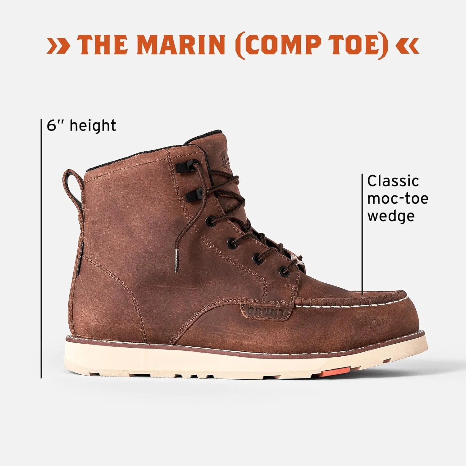 The BRUNT Marin (Comp Toe) - 6" Waterproof Safety Toe Work Boot - Electrical Hazard Rated - Slip   Oil Resistant - Adjustable Width System