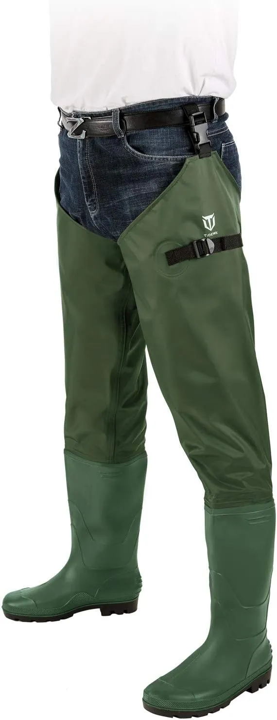 TIDEWE Hip Wader, Lightweight Hip Boot For Men and Women, 2-Ply PVC/Nylon Fishing Hip Wader (Green and Brown)