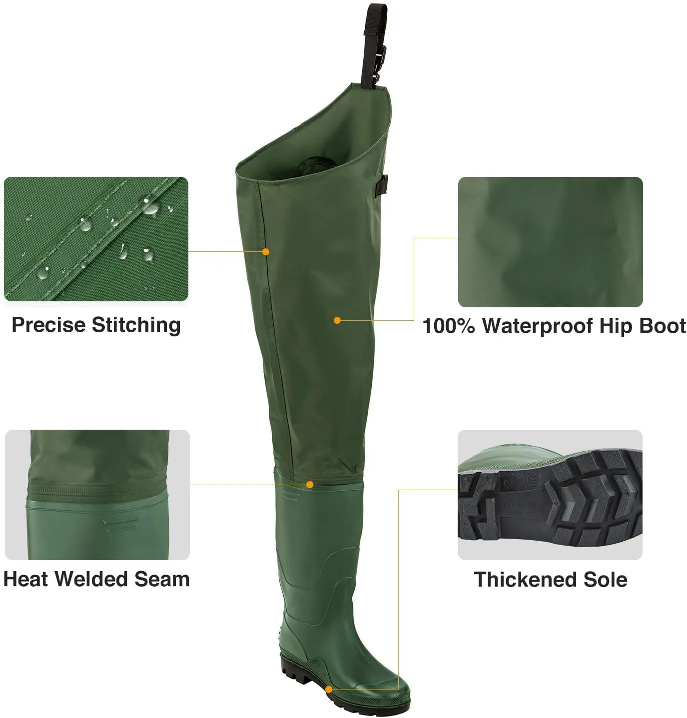 TIDEWE Hip Wader, Lightweight Hip Boot For Men and Women, 2-Ply PVC/Nylon Fishing Hip Wader (Green and Brown)