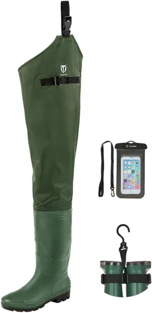 TIDEWE Hip Wader, Lightweight Hip Boot For Men and Women, 2-Ply PVC/Nylon Fishing Hip Wader (Green and Brown)