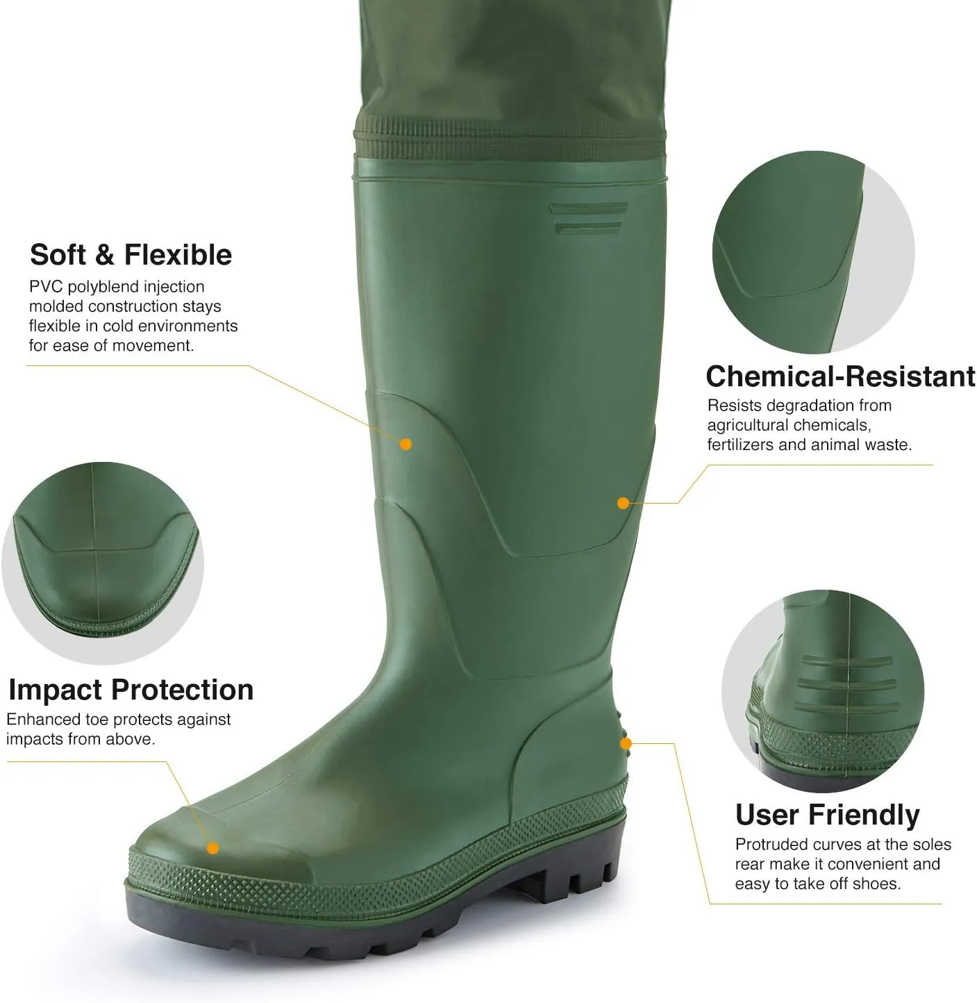 TIDEWE Hip Wader, Lightweight Hip Boot For Men and Women, 2-Ply PVC/Nylon Fishing Hip Wader (Green and Brown)