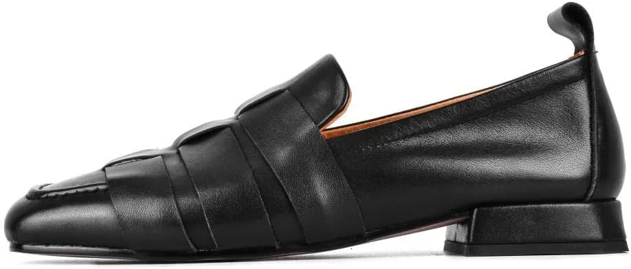 TinaCus Handmade Women's Soft Leather Square Toe Braided Style Slip On Loafers Flats Shoes