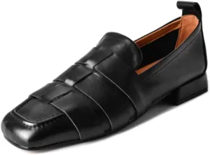TinaCus Handmade Women's Soft Leather Square Toe Braided Style Slip On Loafers Flats Shoes