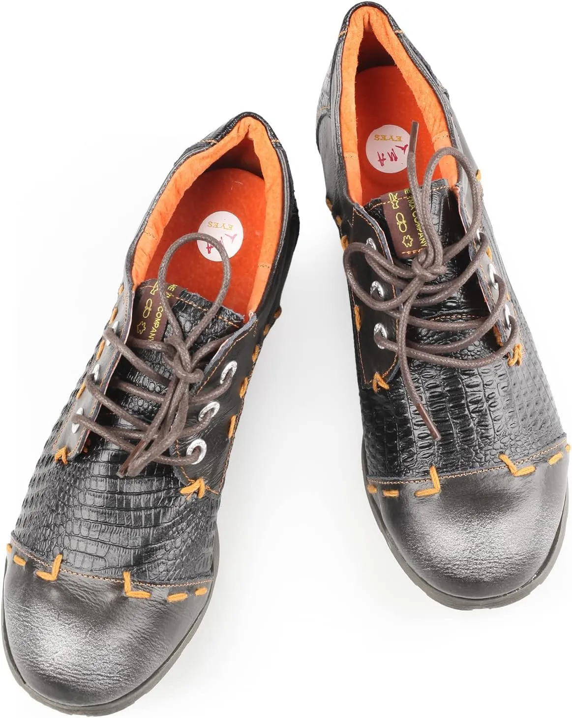 TMA EYES & MAiA Womens Handmade Stitching Shoes Leather Lace-up Low Heel Casual Shoes for Outdoor