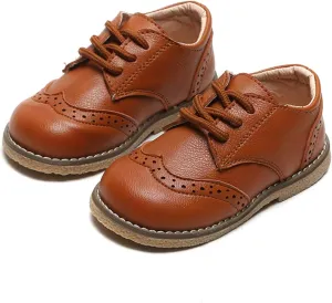 Toddler Boys Girls Dress Shoes Brown Black Leather Loafers Wedding Oxford Shoes Uniform School Flat Shoes