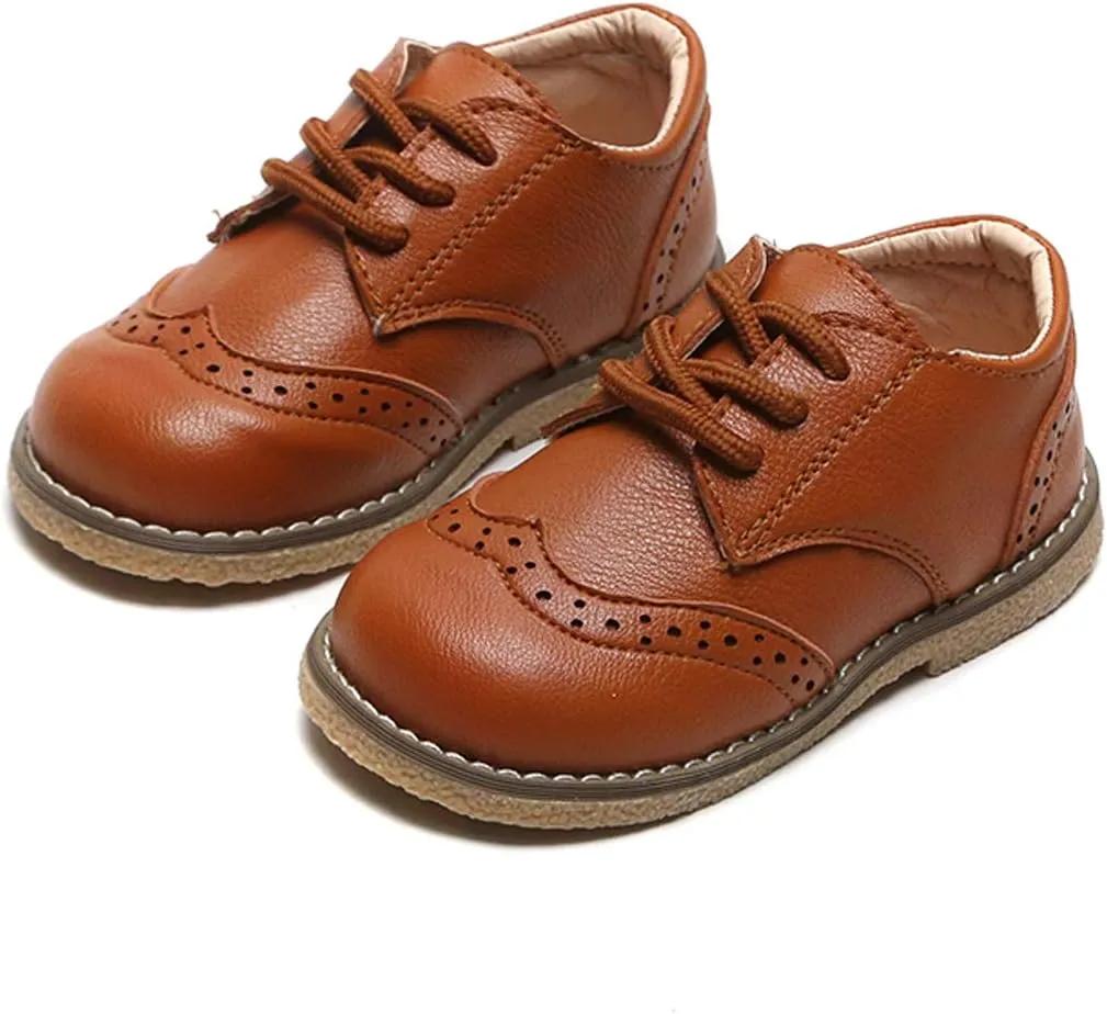 Toddler Boys Girls Dress Shoes Brown Black Leather Loafers Wedding Oxford Shoes Uniform School Flat Shoes