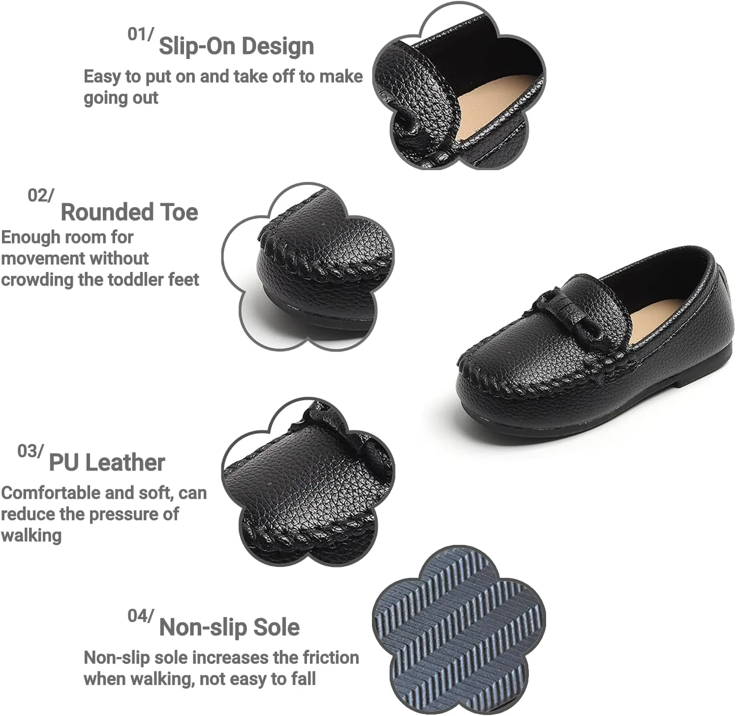 Toddler Boys Girls Leather Loafers Dress Shoes Little Kid Oxford Flats Casual Moccasins Slip-On School Uniform Walking Boat Shoes