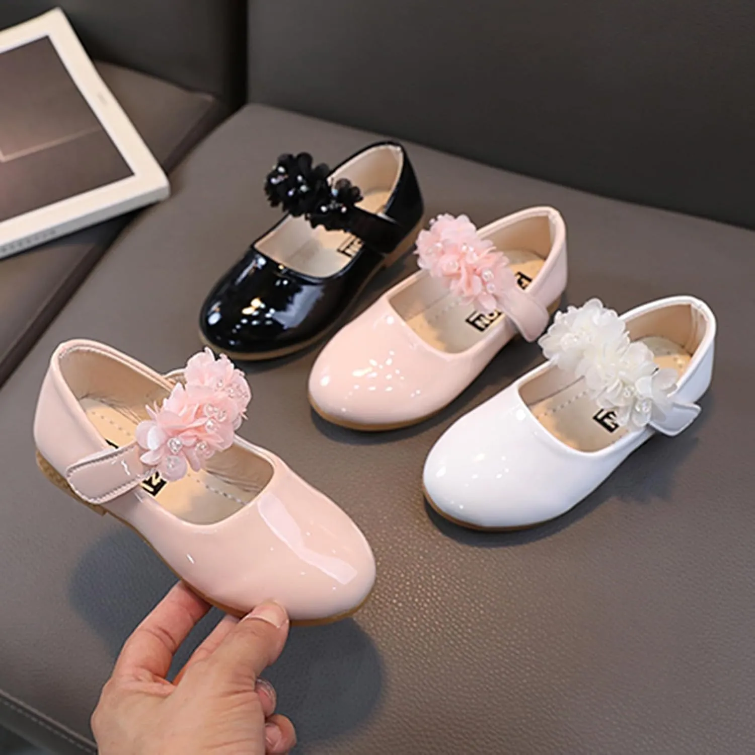 Toddler Girls Dress Shoes Cute Floral Strap Ballerina Flat Flower Girl Dance Party Princess Soft Sole Mary Jane Shoes