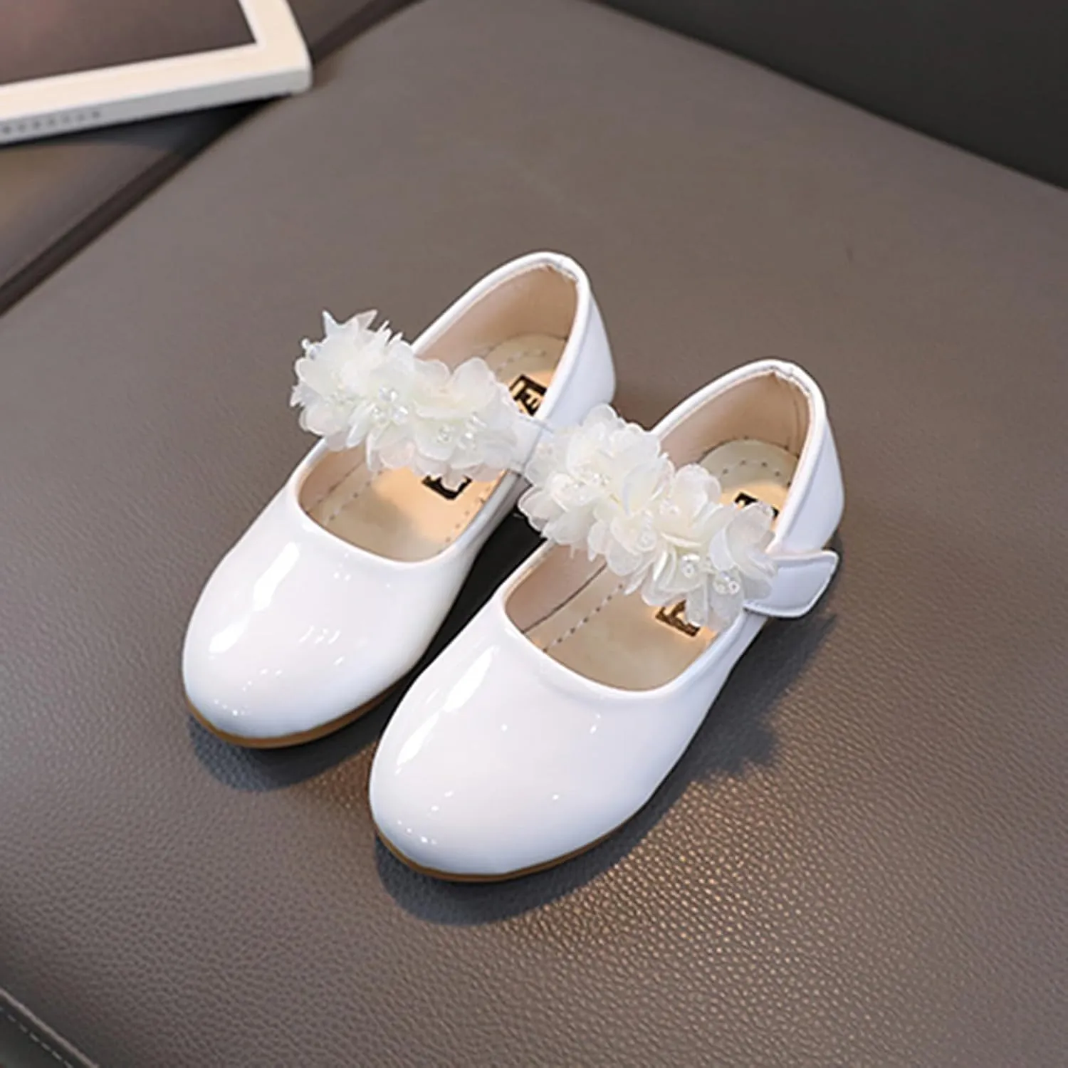Toddler Girls Dress Shoes Cute Floral Strap Ballerina Flat Flower Girl Dance Party Princess Soft Sole Mary Jane Shoes