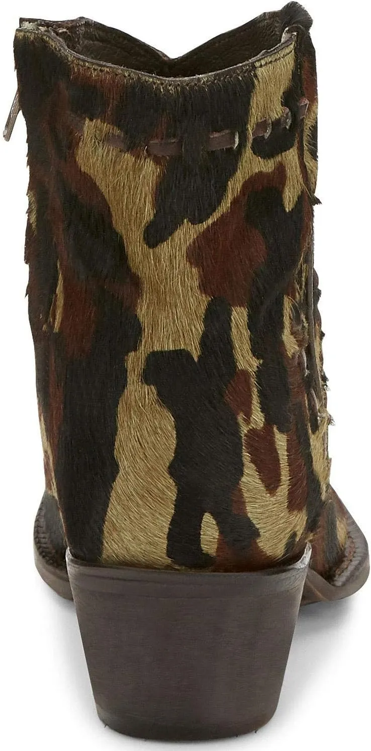 Tony Lama Womens Anahi Camo Snip Toe Casual Boots Ankle Mid Heel 2-3" - Brown