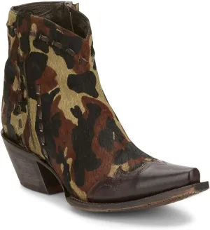 Tony Lama Womens Anahi Camo Snip Toe Casual Boots Ankle Mid Heel 2-3" - Brown