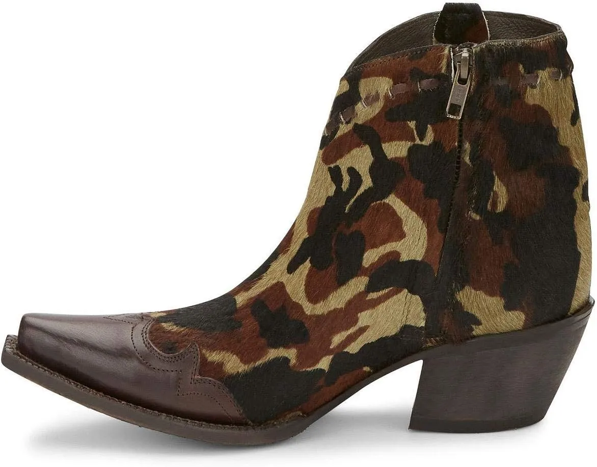 Tony Lama Womens Anahi Camo Snip Toe Casual Boots Ankle Mid Heel 2-3" - Brown