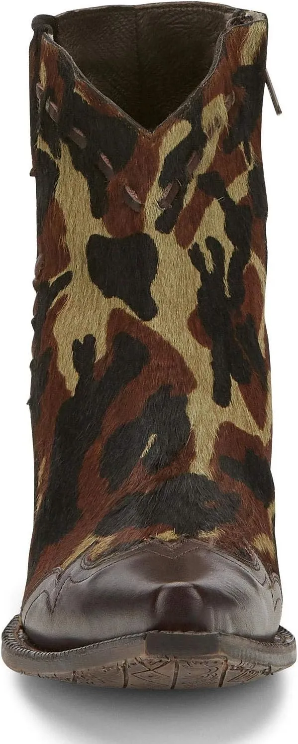 Tony Lama Womens Anahi Camo Snip Toe Casual Boots Ankle Mid Heel 2-3" - Brown