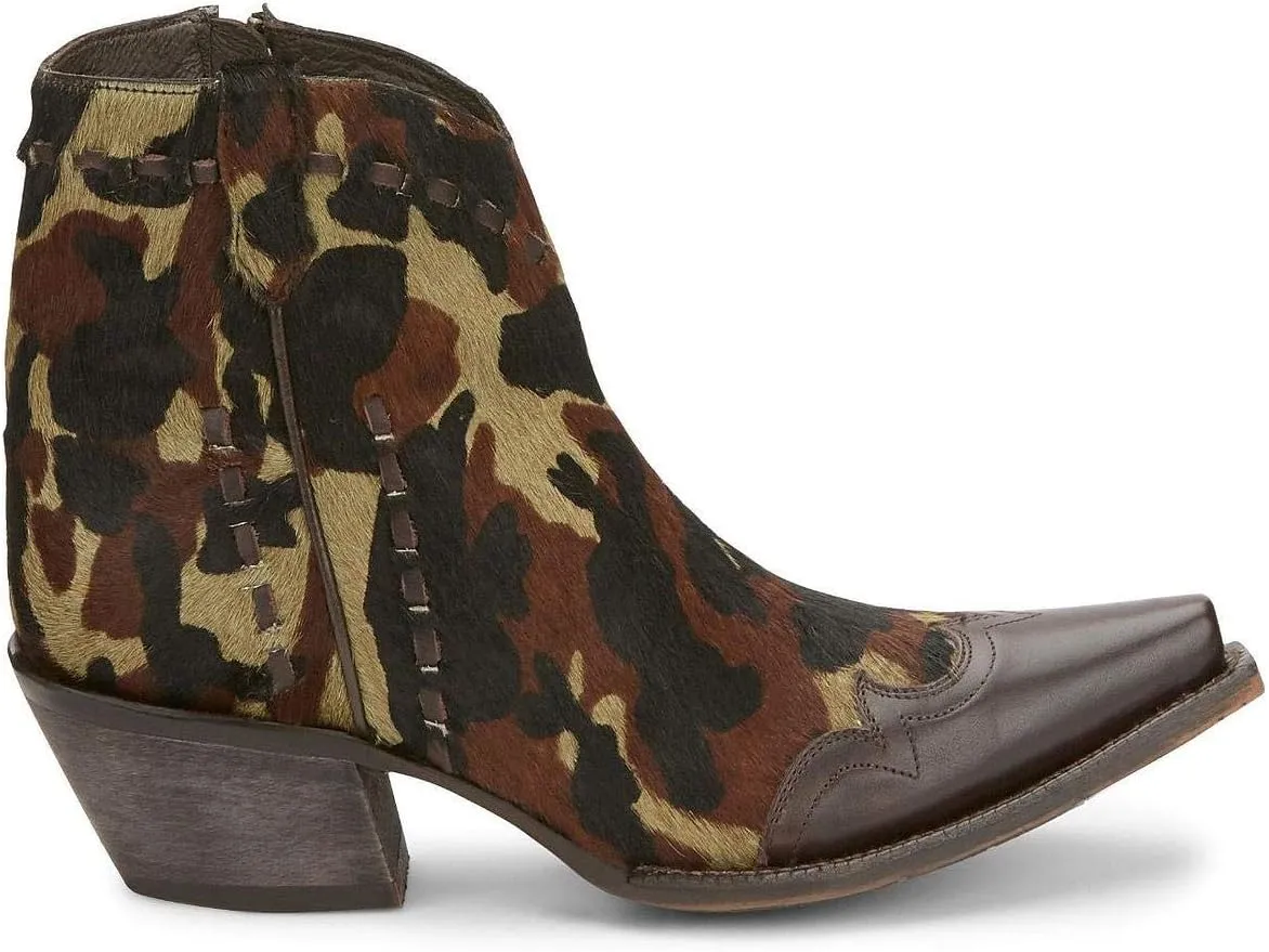 Tony Lama Womens Anahi Camo Snip Toe Casual Boots Ankle Mid Heel 2-3" - Brown
