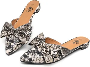 Trary Mules for Women Flats, Pointed Toe Womens Mules with Heels, Black Mules Shoes for Women, Bow Mules Women's Flats, Slip On Flats Flat Mules, Backless Loafers for Women, Women's Mules & Clogs