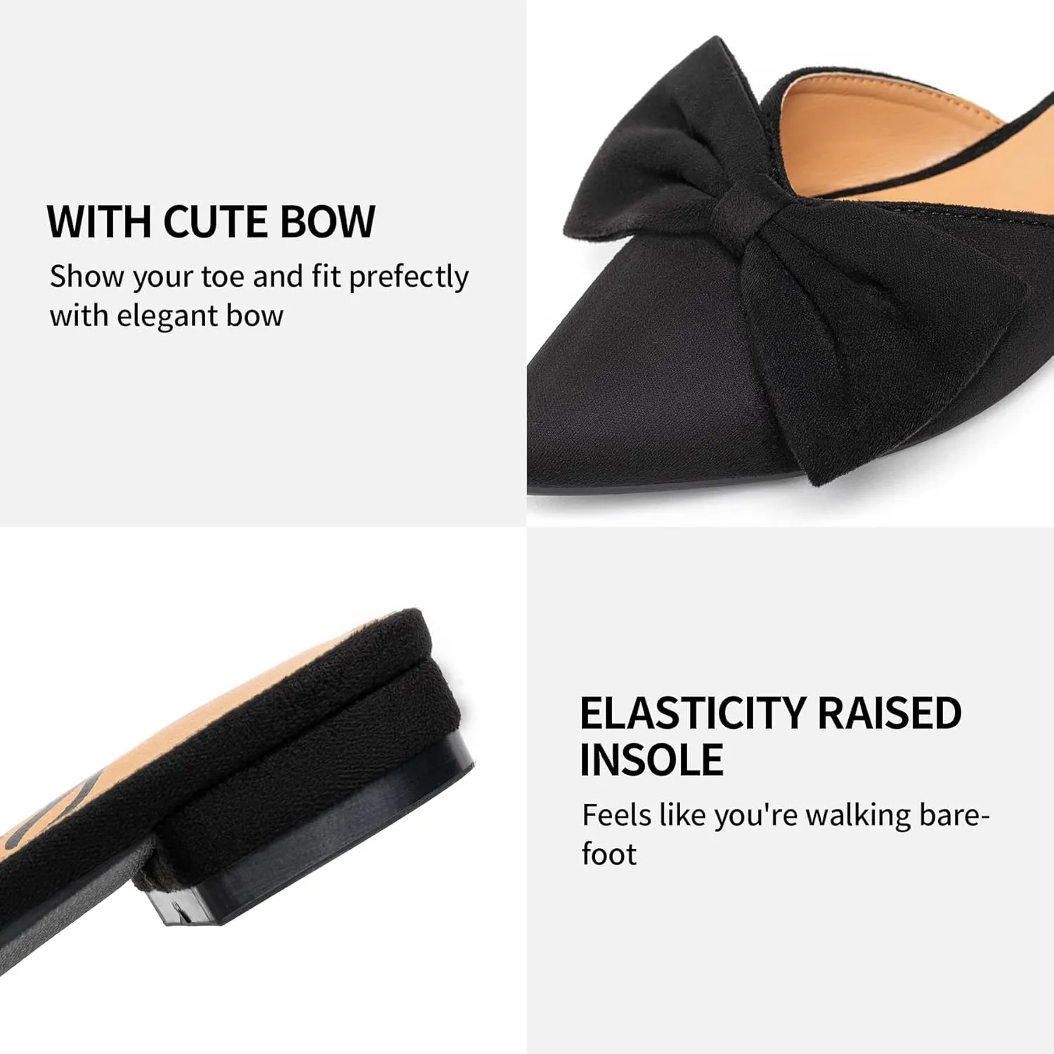 Trary Mules for Women Flats, Pointed Toe Womens Mules with Heels, Black Mules Shoes for Women, Bow Mules Women's Flats, Slip On Flats Flat Mules, Backless Loafers for Women, Women's Mules & Clogs