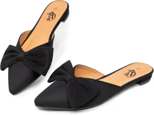 Trary Mules for Women Flats, Pointed Toe Womens Mules with Heels, Black Mules Shoes for Women, Bow Mules Women's Flats, Slip On Flats Flat Mules, Backless Loafers for Women, Women's Mules & Clogs