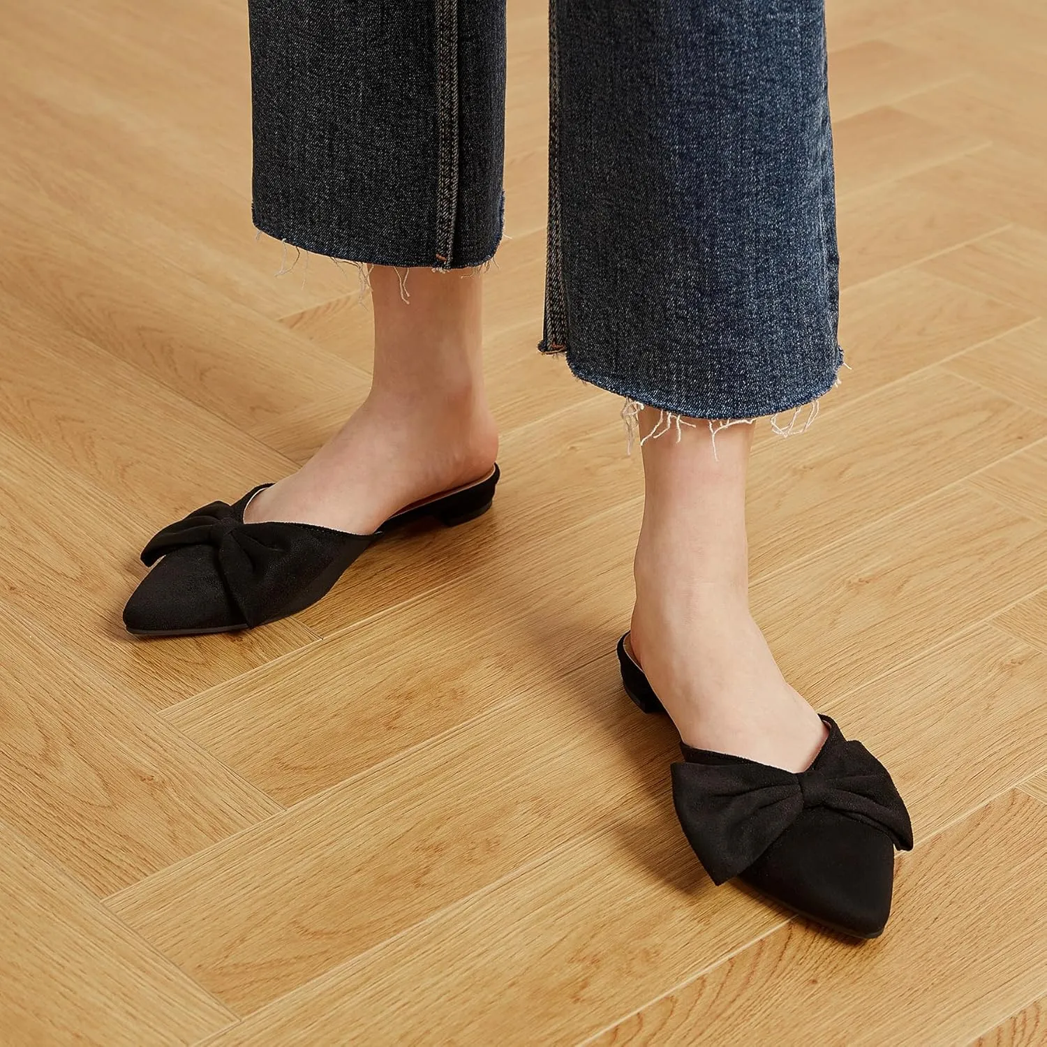 Trary Mules for Women Flats, Pointed Toe Womens Mules with Heels, Black Mules Shoes for Women, Bow Mules Women's Flats, Slip On Flats Flat Mules, Backless Loafers for Women, Women's Mules & Clogs