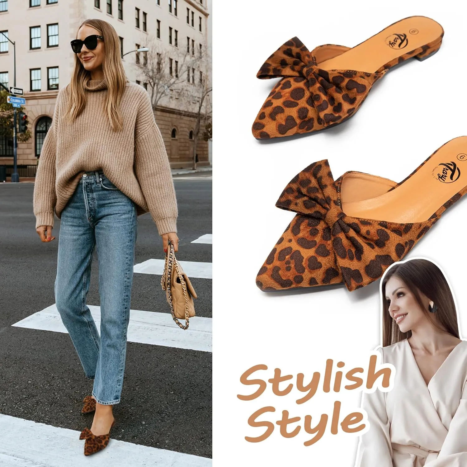 Trary Mules for Women Flats, Pointed Toe Womens Mules with Heels, Black Mules Shoes for Women, Bow Mules Women's Flats, Slip On Flats Flat Mules, Backless Loafers for Women, Women's Mules & Clogs