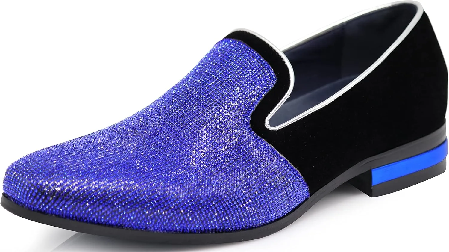 TRS Men Rhinestone Round Toe Suede Chrome Heels Dress Loafer Slip On Fashion Shoes