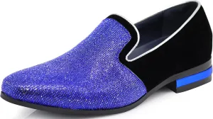 TRS Men Rhinestone Round Toe Suede Chrome Heels Dress Loafer Slip On Fashion Shoes
