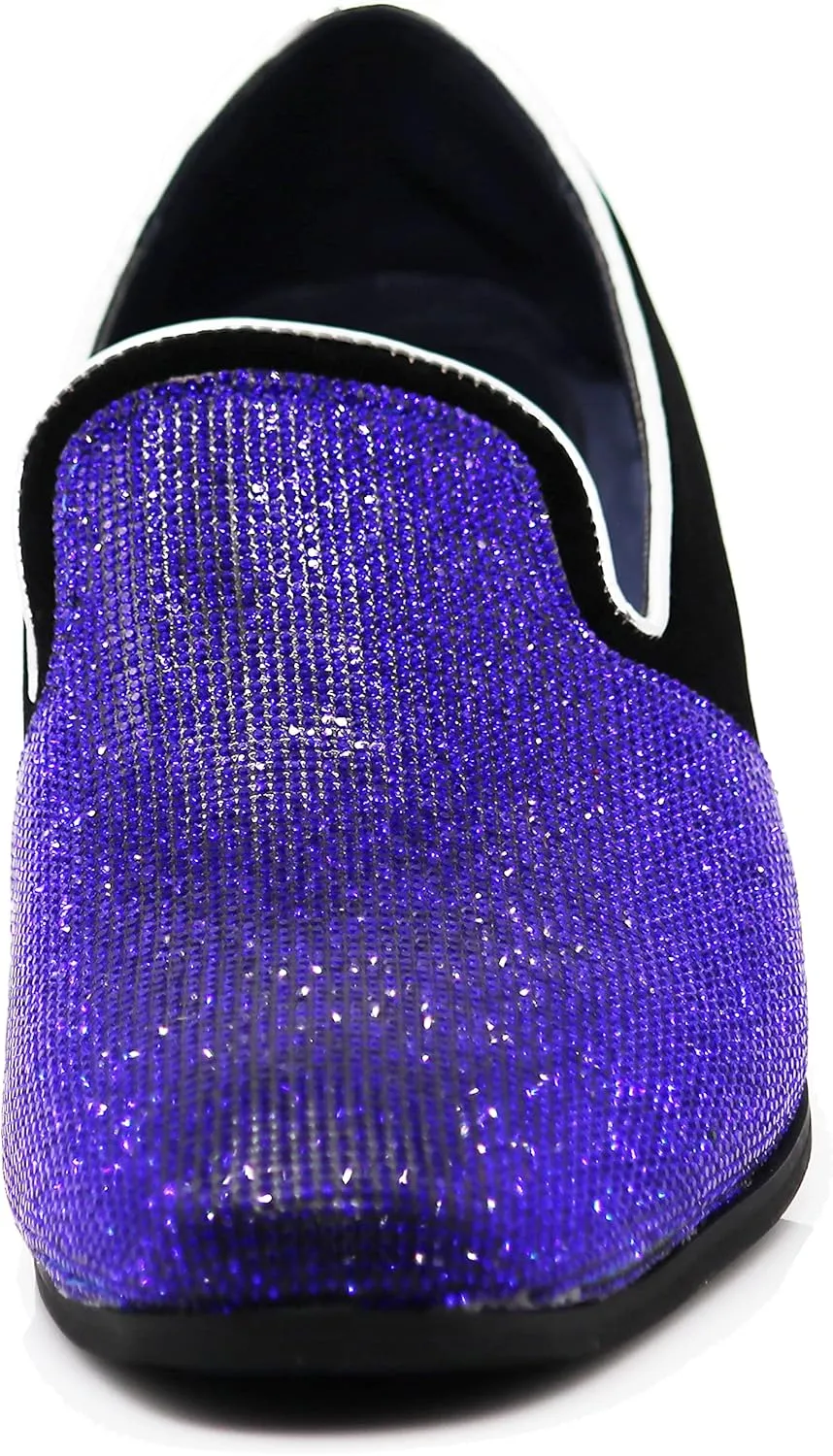 TRS Men Rhinestone Round Toe Suede Chrome Heels Dress Loafer Slip On Fashion Shoes