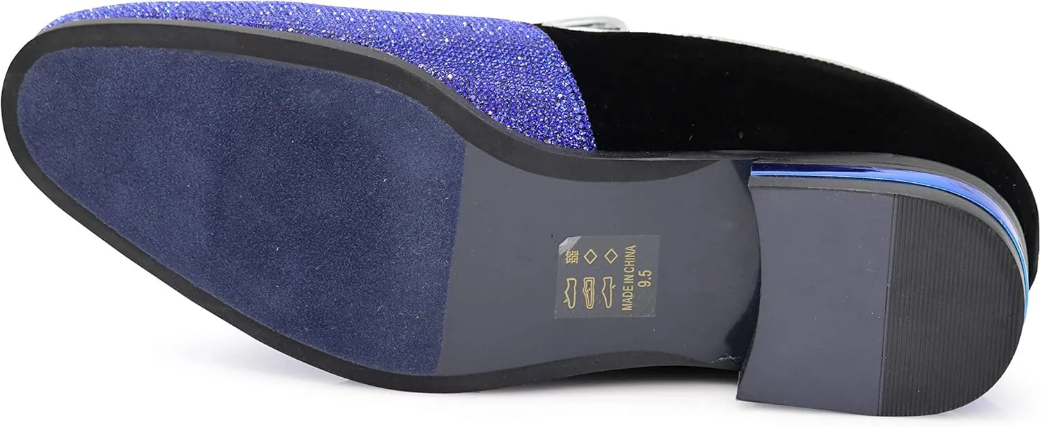 TRS Men Rhinestone Round Toe Suede Chrome Heels Dress Loafer Slip On Fashion Shoes