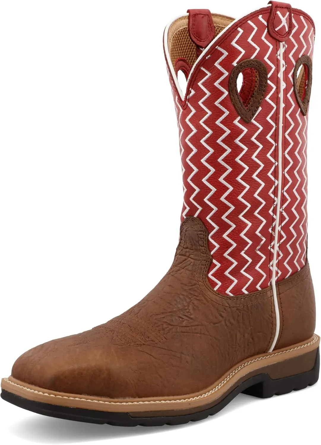 Twisted X Men's 12" Western Work Boot, Square Toe Steel Toe, Distressed Saddle Shoulder & Cherry, 8.5 EE