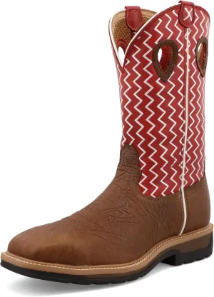 Twisted X Men's 12" Western Work Boot, Square Toe Steel Toe, Distressed Saddle Shoulder & Cherry, 9.5 D