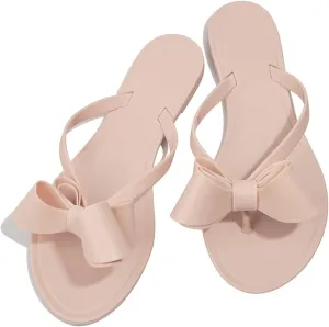 TYFLOVE Women Rivet Flip Flops Studded Jelly Thong Sandals with Bow Summer Bowtie Flat Beach Rain Shoes