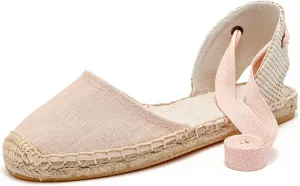 U-lite Women's Espadrille FLat Sandals Closed Toe Ankle Wrap,Classic Lace Up Summer Dressy Flat Shoes