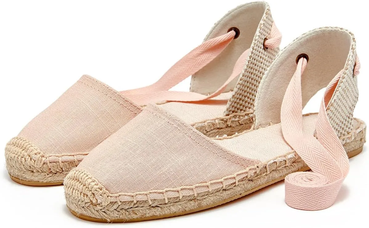 U-lite Women's Espadrille FLat Sandals Closed Toe Ankle Wrap,Classic Lace Up Summer Dressy Flat Shoes