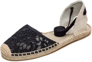 U-lite Women's Espadrille FLat Sandals Closed Toe Ankle Wrap,Classic Lace Up Summer Dressy Flat Shoes