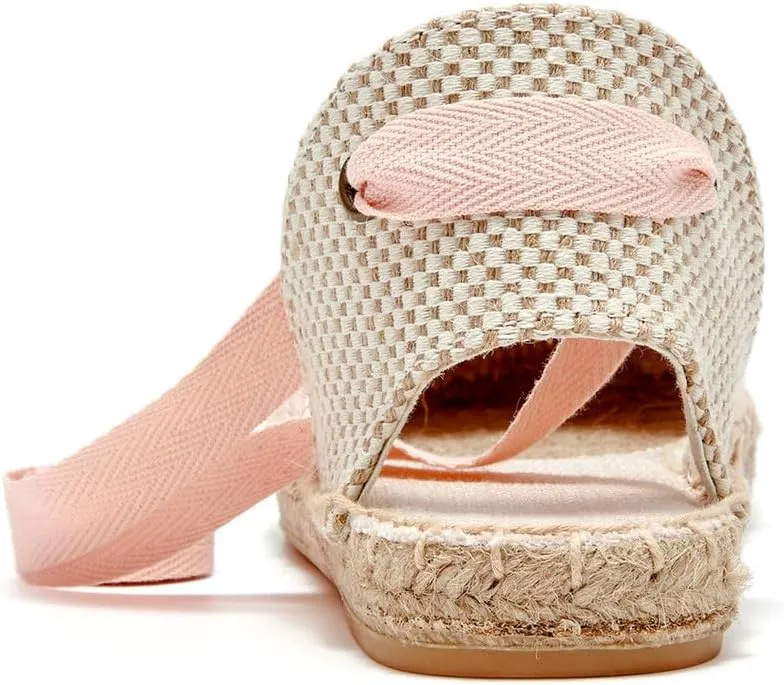 U-lite Women's Espadrille FLat Sandals Closed Toe Ankle Wrap,Classic Lace Up Summer Dressy Flat Shoes