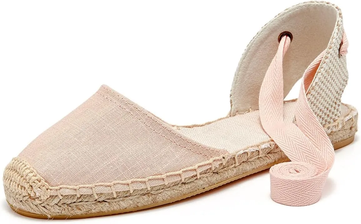 U-lite Women's Espadrille FLat Sandals Closed Toe Ankle Wrap,Classic Lace Up Summer Dressy Flat Shoes
