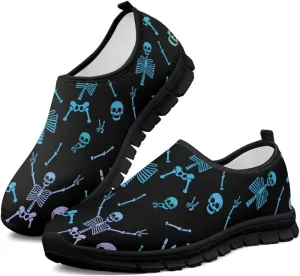 UNICEU Skull Print Slip On Shoes for Women Casual Breathable Low Top Sneakers Non-Slip Lightweight Walking Footwear