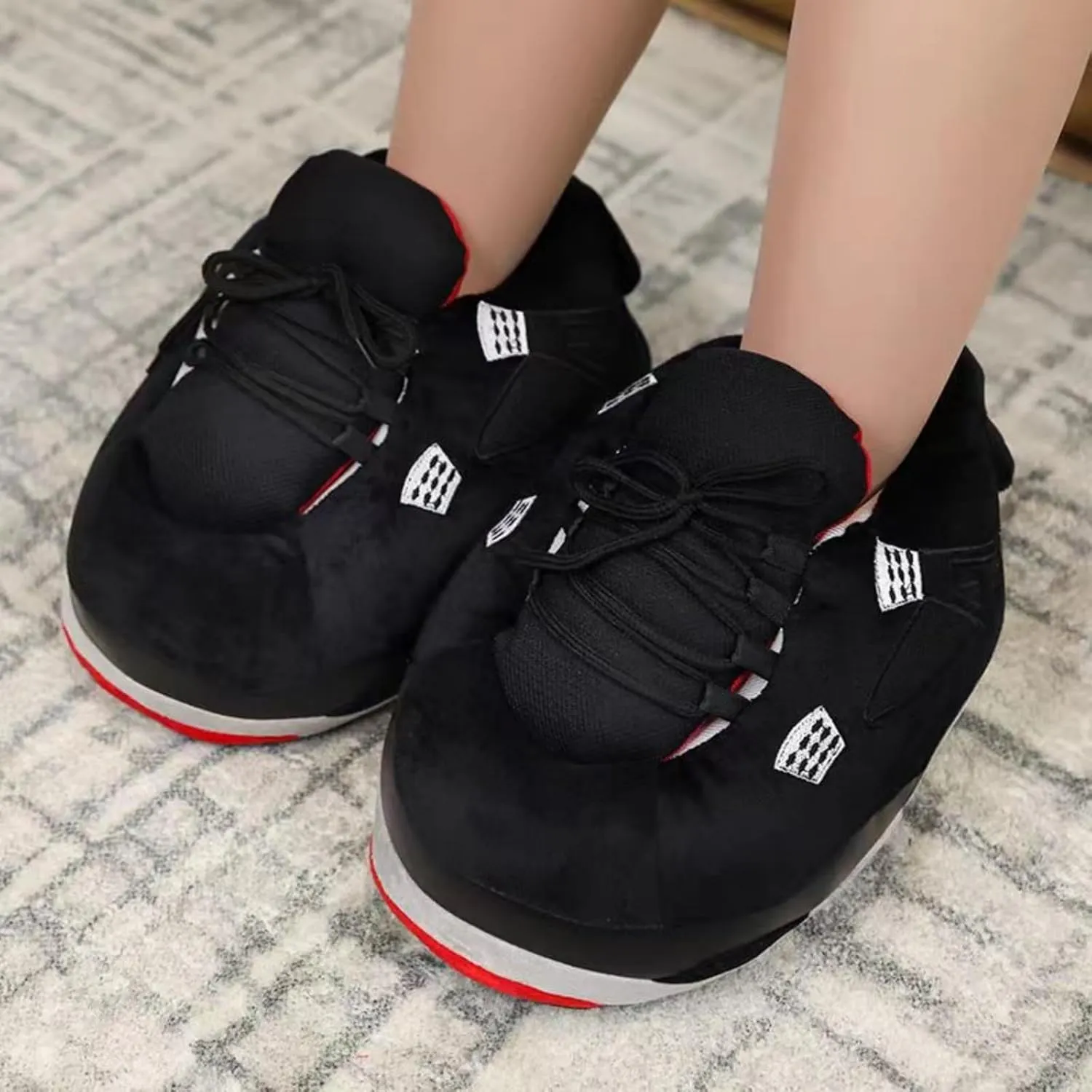 Unisex Cosy Trendy Sneaker Slippers - Warm Plush Anti-Skid Rubber Sole Comfy Fluffy Shoes - One-Size 6-12 Fleece Lined House Shoes