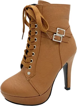UOQAPRE Womens Ankle High Heel Boots Platform Wedges Chunky High Heels for Women Lace Up Ankle Booties Winter Shoes