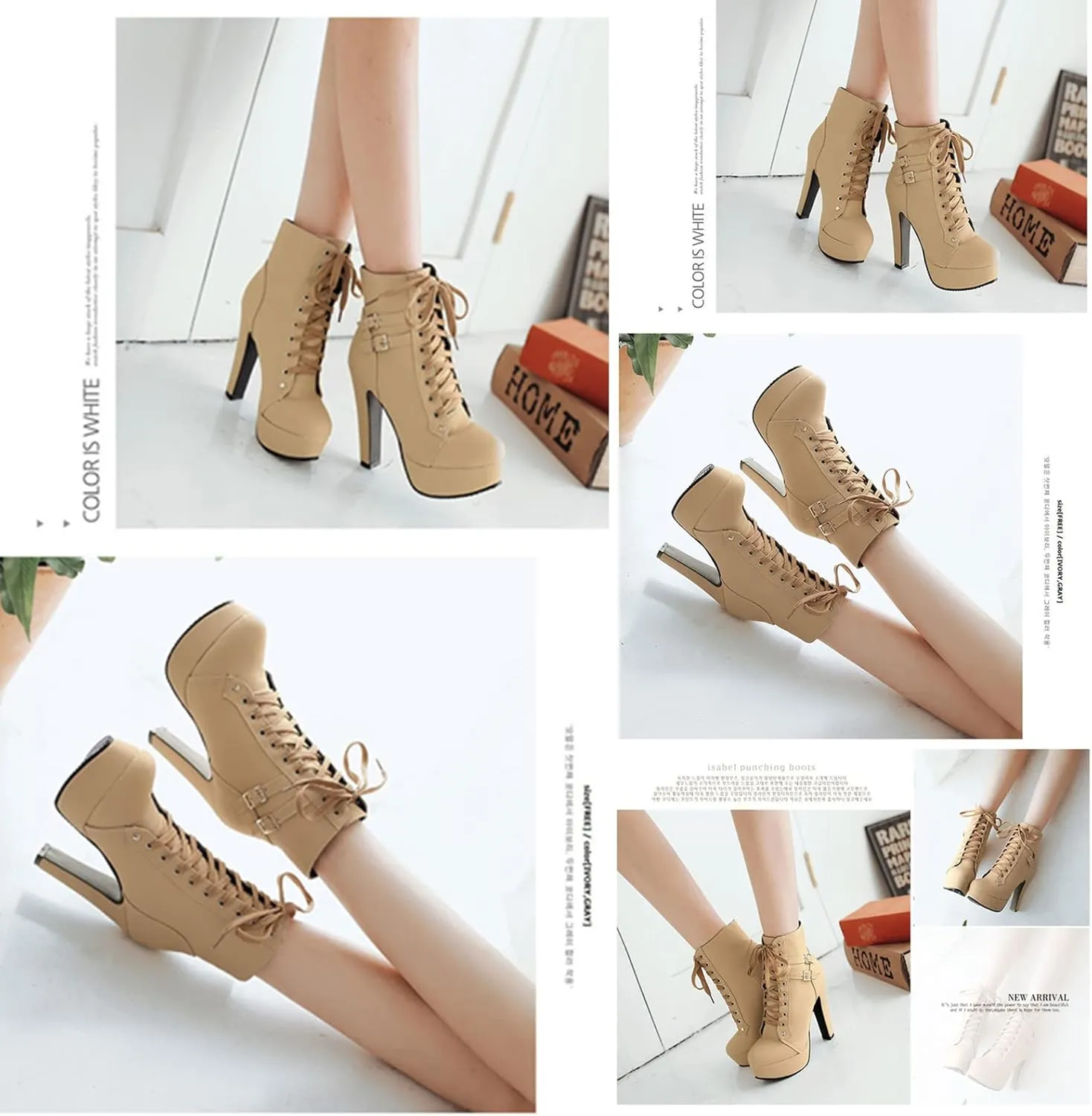 UOQAPRE Womens Ankle High Heel Boots Platform Wedges Chunky High Heels for Women Lace Up Ankle Booties Winter Shoes