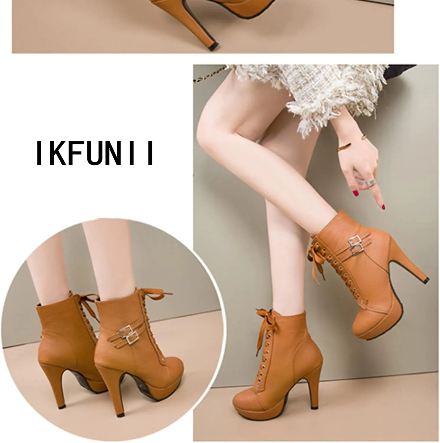 UOQAPRE Womens Ankle High Heel Boots Platform Wedges Chunky High Heels for Women Lace Up Ankle Booties Winter Shoes