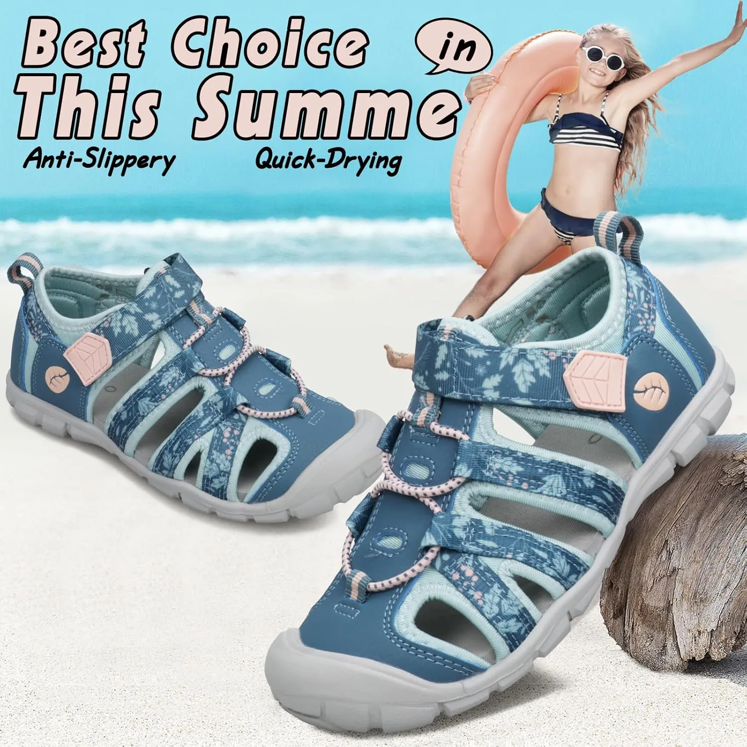 UOVO Boys Girls Sandals Summer Shoes Closed Toe Lightweight Outdoor Athletic Sports (Toddler/Little Kid/Big Kid)