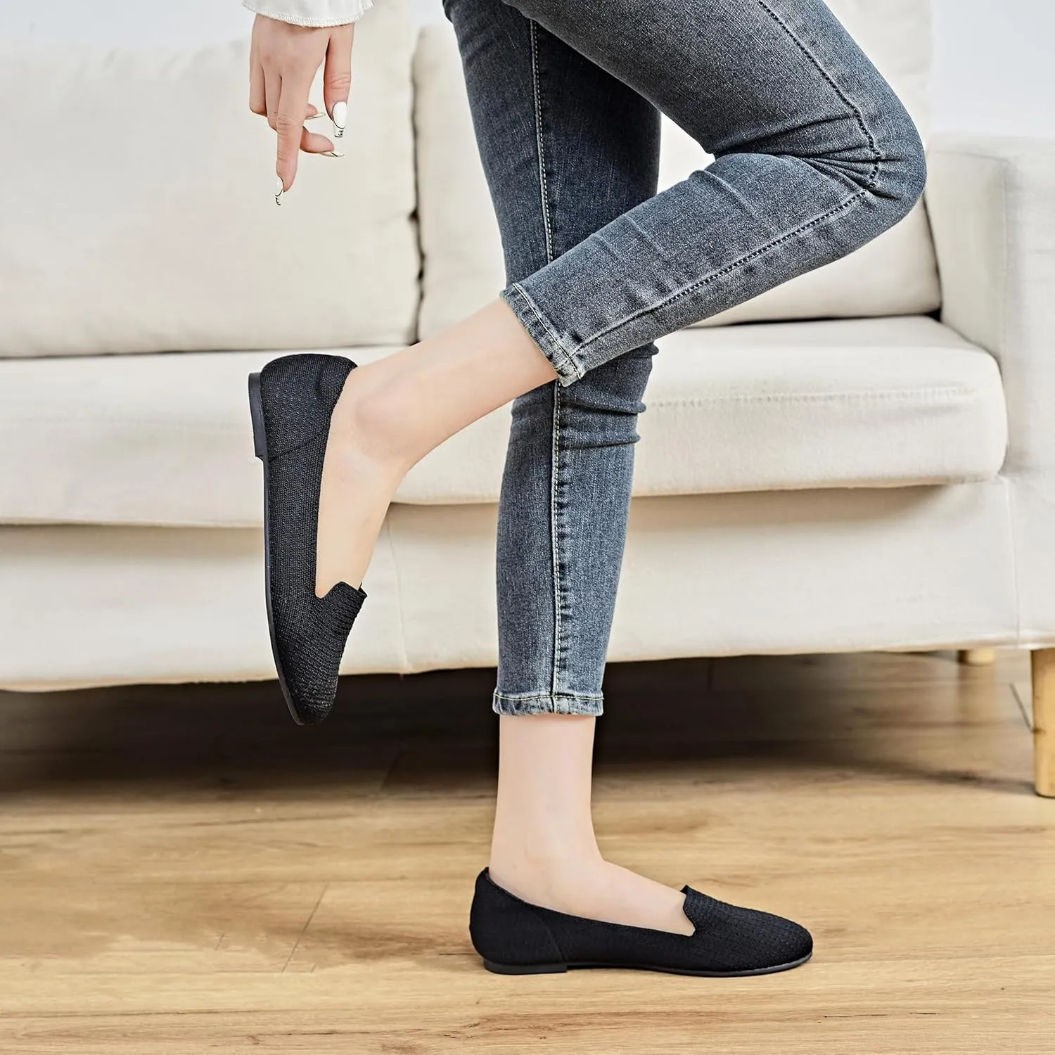 Veittes Women's Wide Width Flats Shoes,Dressy Comfortable Shoes,Soft Ladies Elegant Slip on Round Toe Knitted Ballet Shoes.