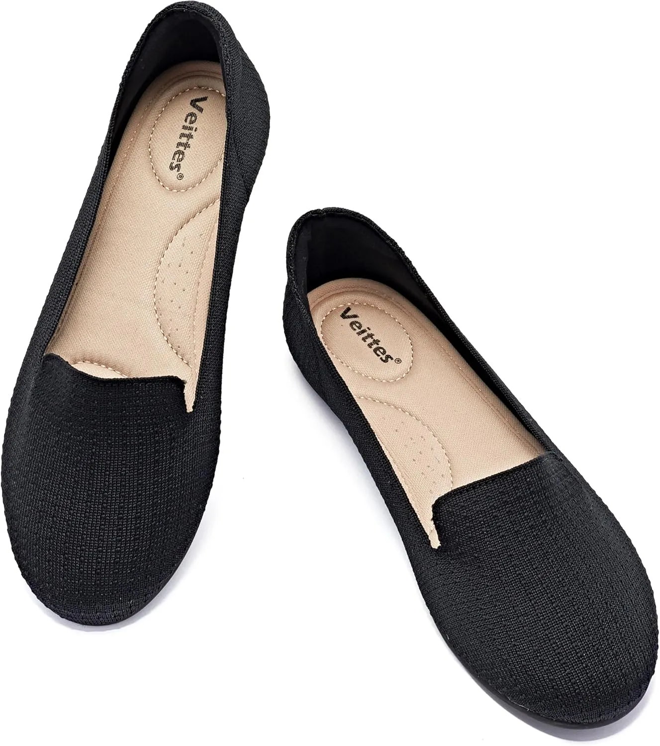 Veittes Women's Wide Width Flats Shoes,Dressy Comfortable Shoes,Soft Ladies Elegant Slip on Round Toe Knitted Ballet Shoes.
