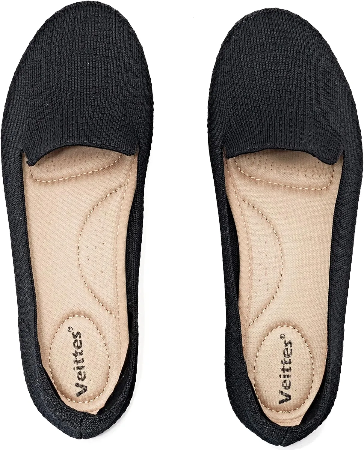 Veittes Women's Wide Width Flats Shoes,Dressy Comfortable Shoes,Soft Ladies Elegant Slip on Round Toe Knitted Ballet Shoes.
