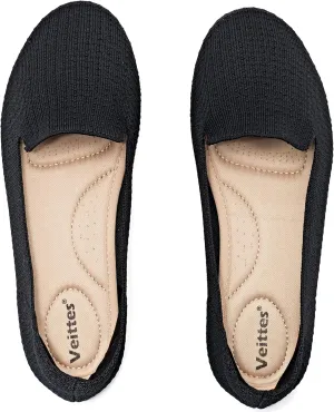 Veittes Women's Wide Width Flats Shoes,Dressy Comfortable Shoes,Soft Ladies Elegant Slip on Round Toe Knitted Ballet Shoes.