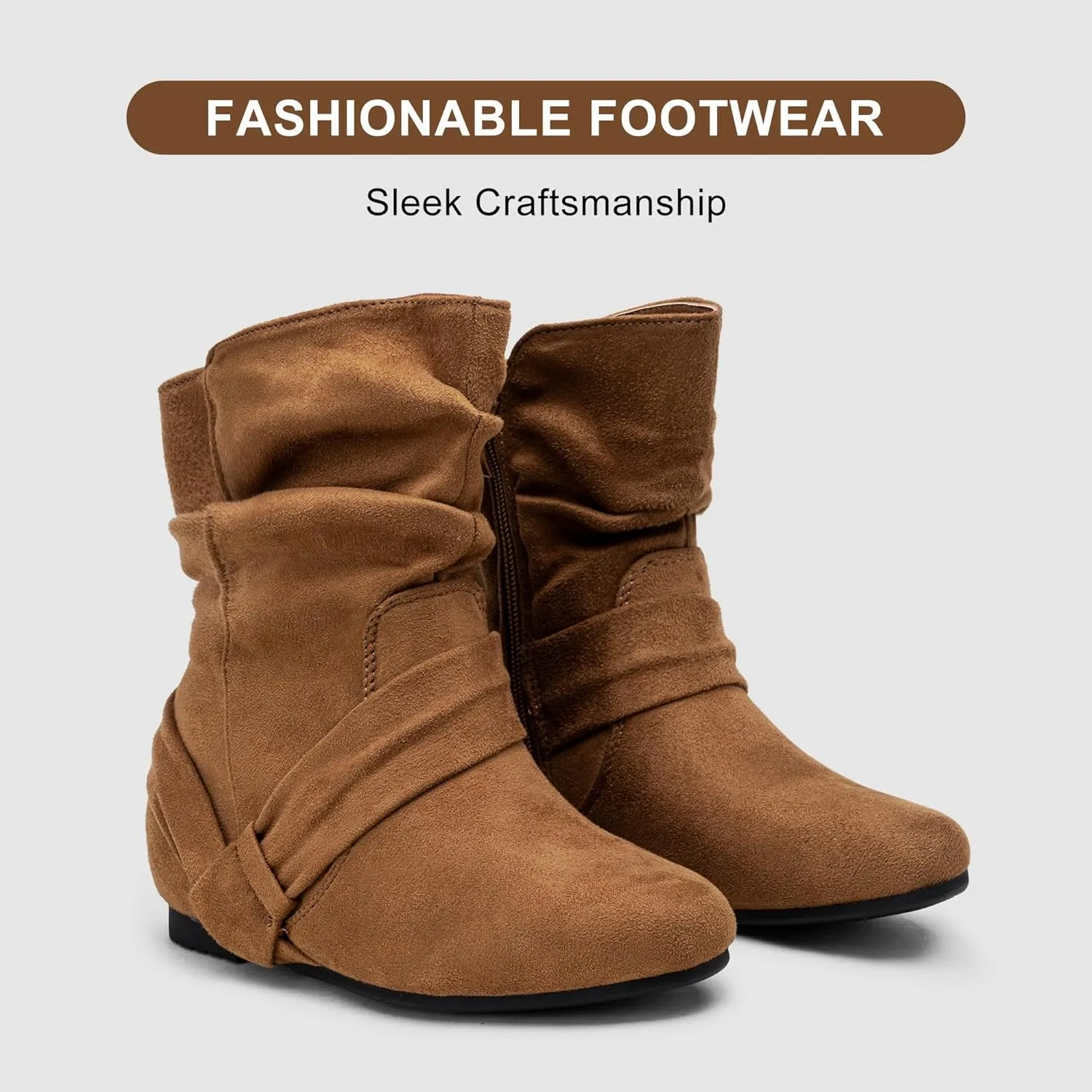 Vepose Women's Slouch Ankle Flat Boots Fashion Short Low Heel Zipper 939A Booties