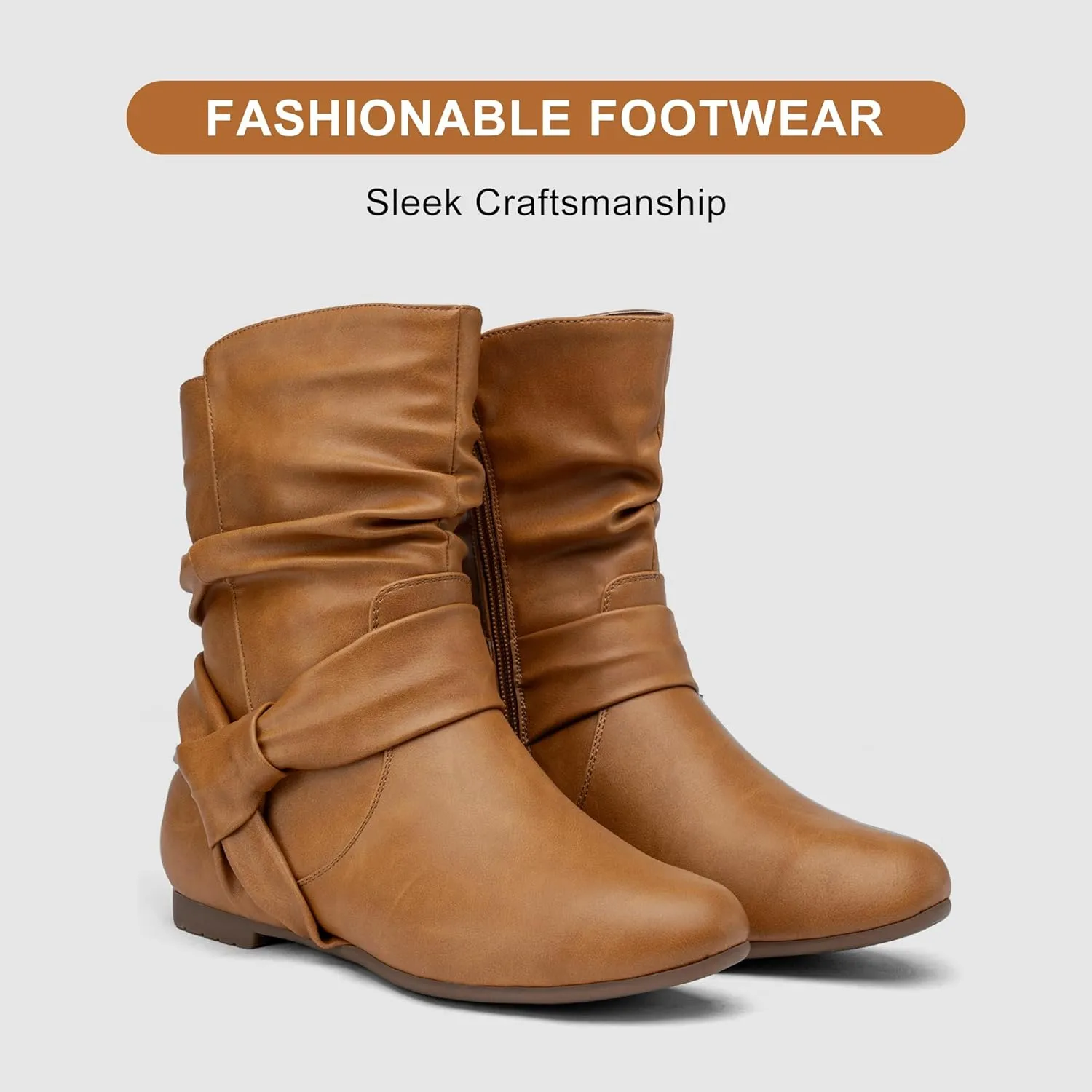 Vepose Women's Slouch Ankle Flat Boots Fashion Short Low Heel Zipper 939A Booties
