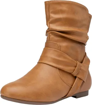 Vepose Women's Slouch Ankle Flat Boots Fashion Short Low Heel Zipper 939A Booties
