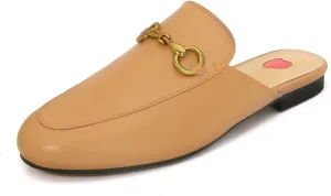 Vertundy Women's Mules Low Heel Flats Leather Slip On Backless Sandals for Girls Lady Work Slides