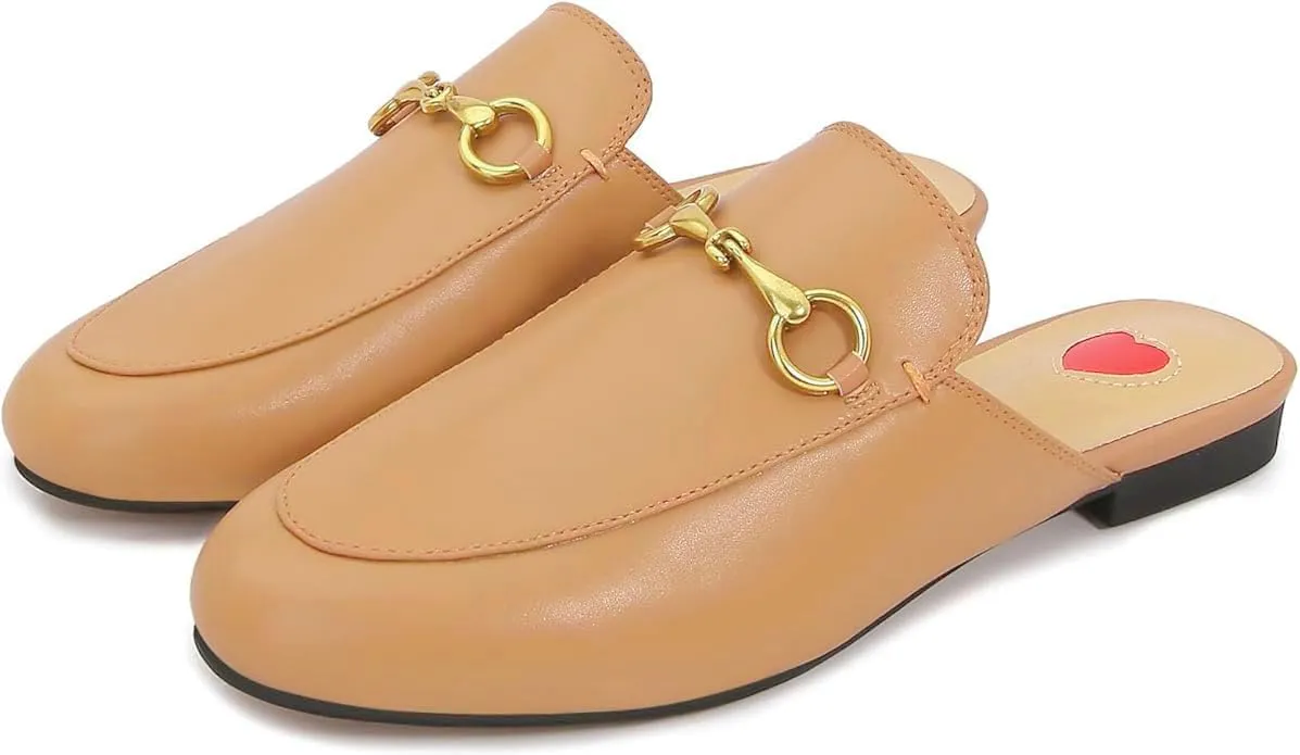Vertundy Women's Mules Low Heel Flats Leather Slip On Backless Sandals for Girls Lady Work Slides